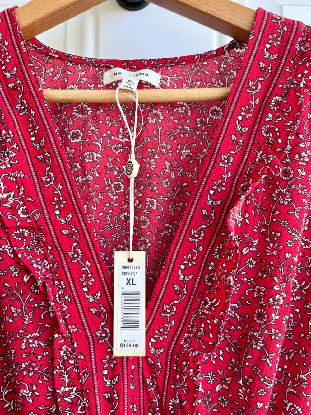 NWT Max Studio Red Floral Smocked Midi Dress Cottagecore Boho Comfy Flowy XL - Picture 3 of 11